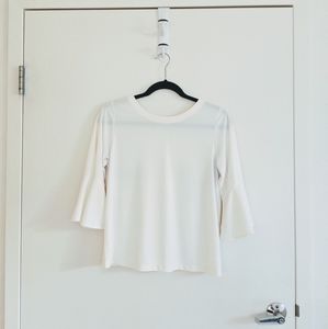 Uniqlo White Flared Sleeve Round Neck Blouse XS